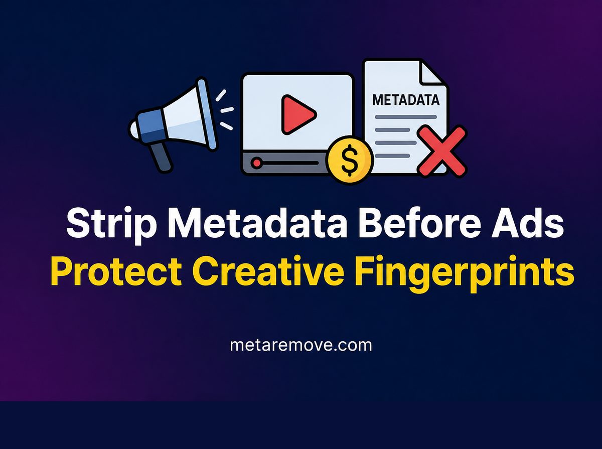 Stripping metadata from video ad creatives before upload