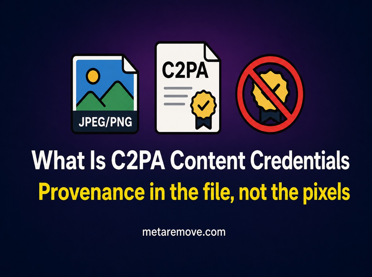 C2PA Content Credentials as a signed provenance record in the file, not in the pixels